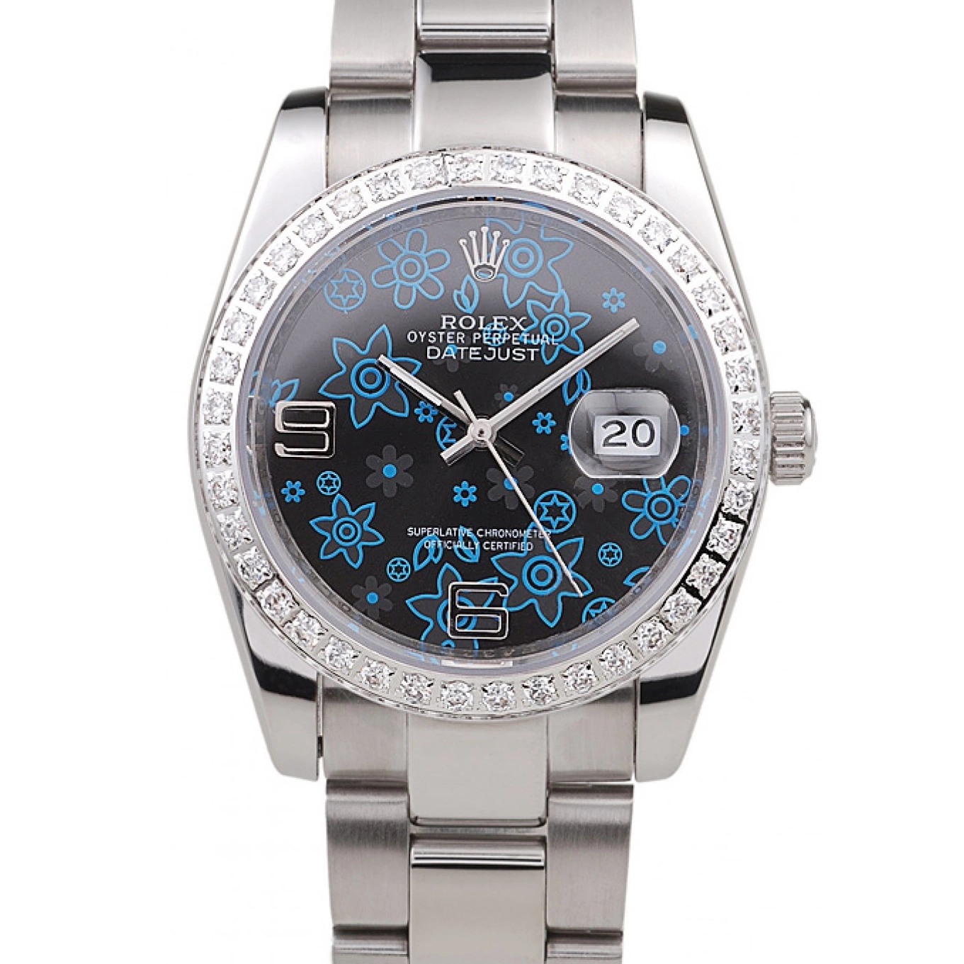 Aaa replica watch Datejust Plated Dark Diamond Rolex Polished Dial Flowers Stainless Blue Steel 0714
